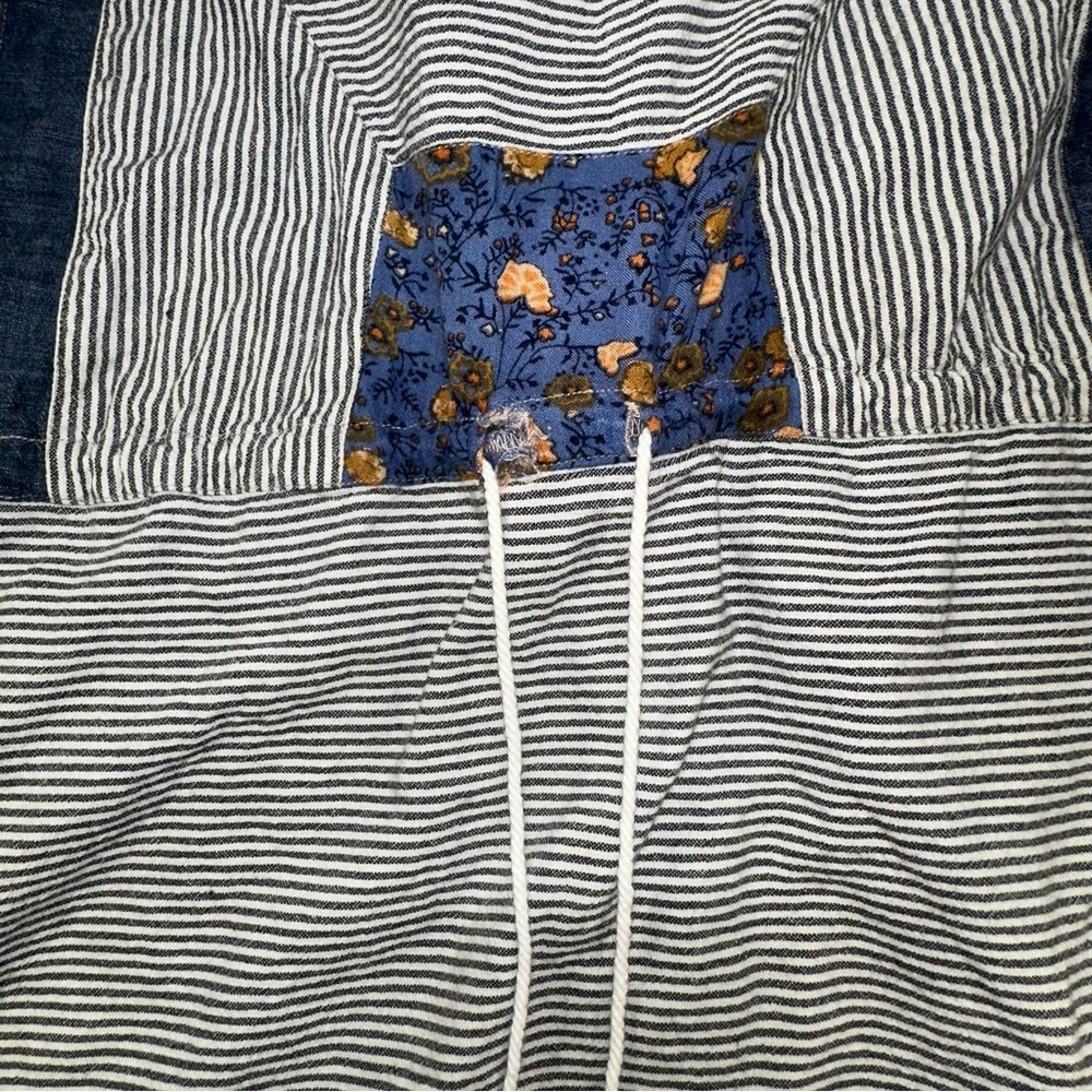 Free People New Romantics Mixed Media Boho Tunic Dress Blue Floral Lace Size Lg - Picture 4 of 12